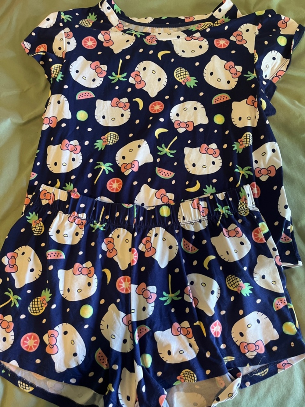 Hello Kitty Navy Fruit-Print Short Set with Pink Accents